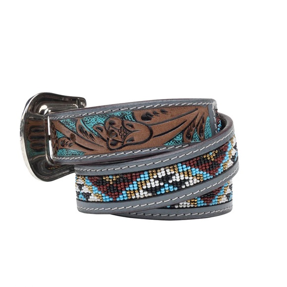 NWT in Heavy Canvas Dust Bag Myra Bag Leather & Beaded Western Belt with Buckle - Picture 3 of 9